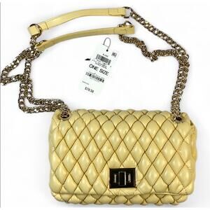 I.N.C. Ajae Quilted Diamond Puff Shoulder Bag - biege/Gold trim